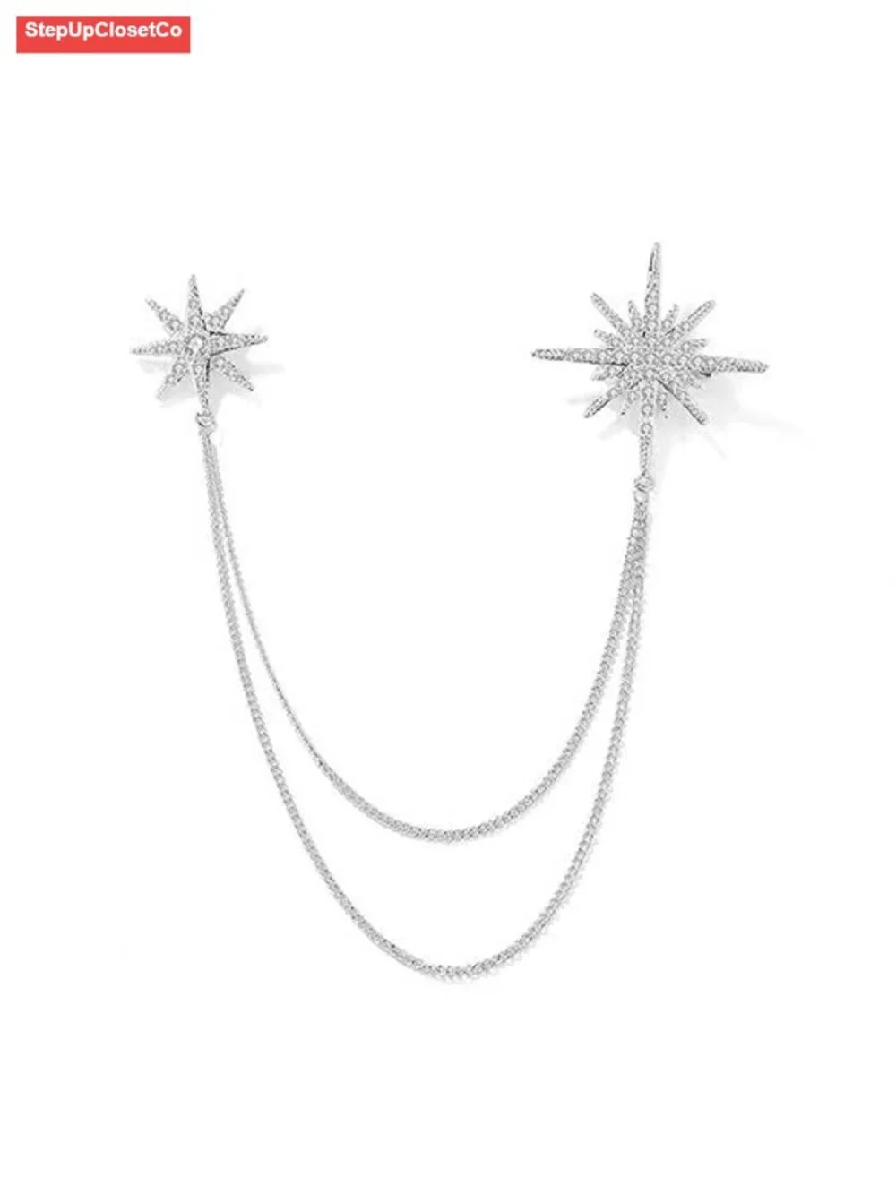 Crystal Star Snowflake Tassel Brooch Pin Women Men Gift